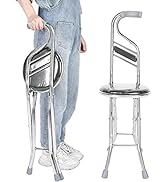 ZJchao Folding Cane Seat, Thickening Travel Seat and Cane, Four-Leg Folding Walking Stick, Stainl...